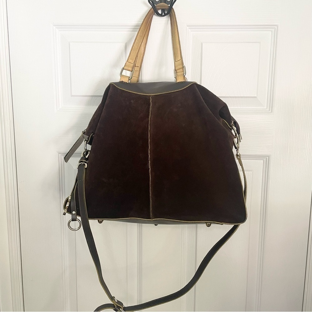 Asia Bellucci Brown Suede and Leather Convertible Crossbody Shoulder Bag Purse